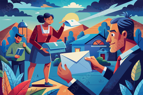 the letter carrier delivered a letter to the residents of the house.  All of this gives a peaceful and idyllic impression, implying a quiet suburban life
