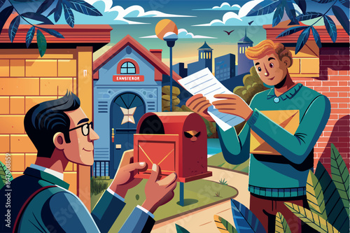 the letter carrier delivered a letter to the residents of the house.  All of this gives a peaceful and idyllic impression, implying a quiet suburban life