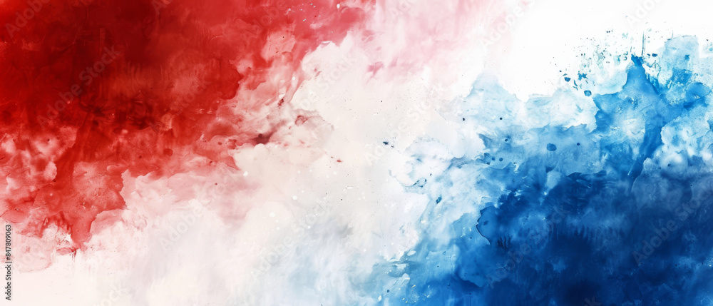 Bold splashes of red and blue paint converge energetically, creating a dynamic and striking visual with hints of white interspersed. Bold splashes of red and blue paint converge energetically, creating a dynamic and striking visual with hints of white interspersed.