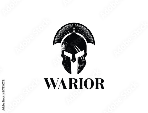 Spartan helmet logo with claw mark and distressed effect. Warrior logo spartan helmet