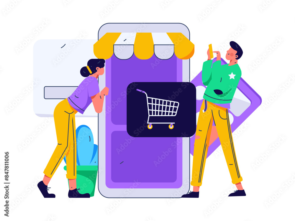 Fototapeta premium Internet financial management investment flat vector concept operation hand drawn illustration