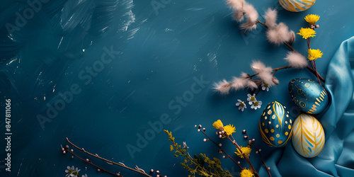 aster Eggs with Spring FlowersColorful Easter Eggs and Spring Decor, Eggs represent new life and rebirth, photo