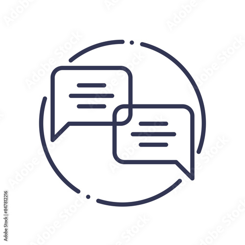 Two speech bubbles inside a circle, representing communication.
