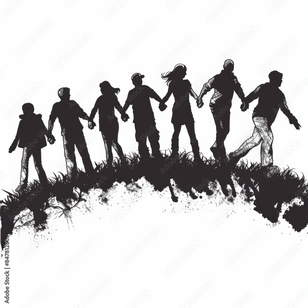 Obraz premium A group of volunteers forming a human chain, demonstrating trust and support. Job ID: 9a94bf67-158d-4525-ba5a-1abcb06b12d7