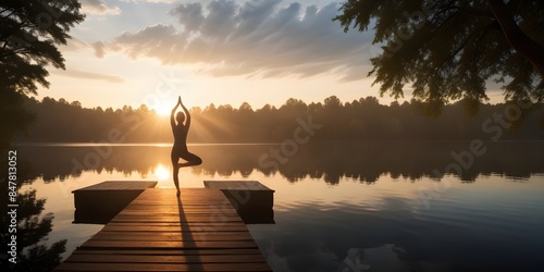 woman doing yoga, meditation, outdoor.  photo