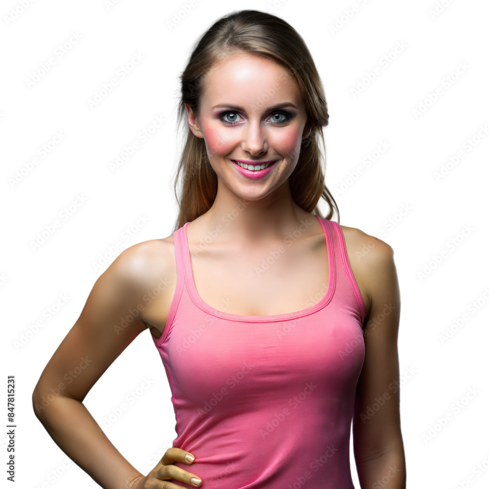 Smiling young woman in pink top posing confidently Smiling young woman in pink top posing confidently