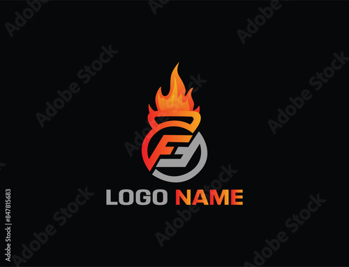 Letters FF kettlebell logo with fire