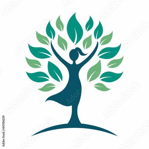 minimalistic and concise logo design with a stylized image of the tree of life with a silhouette of a girl photo