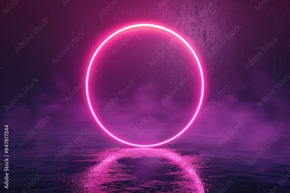 Neon pink geometric circle on a dark background, creating a mystical and futuristic atmosphere Neon pink geometric circle on a dark background, creating a mystical and futuristic atmosphere
