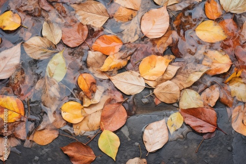 A bed of fallen leaves in shades of orange and brown.