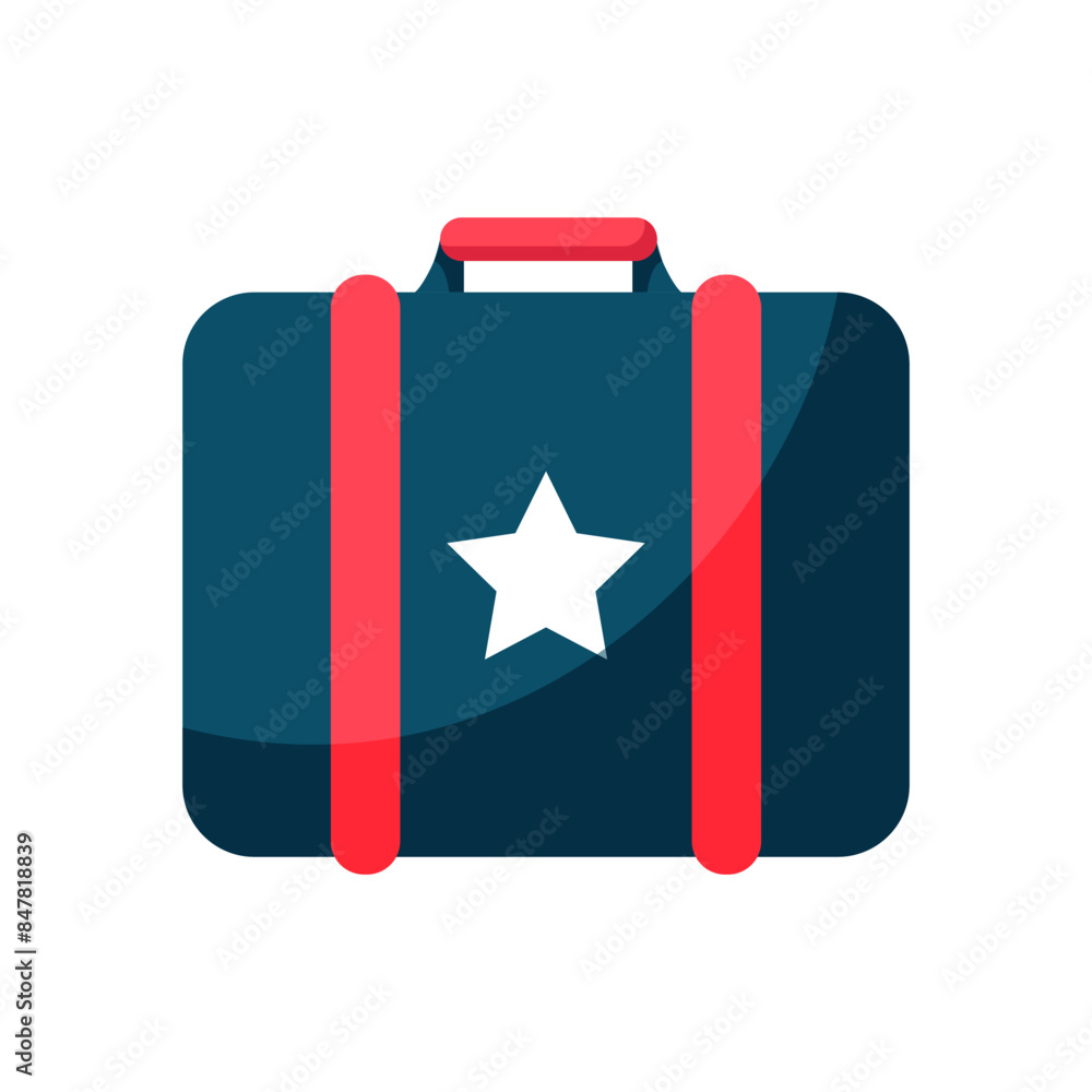 Suitcase for travel. Trip luggage. Summer bright baggage for vacation with white star on it Suitcase for travel. Trip luggage. Summer bright baggage for vacation with white star on it