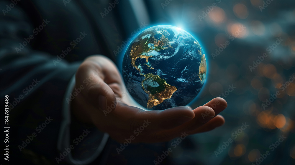 Hand Holding the Earth Symbolizing Environmental Care and Global Protection Hand Holding the Earth Symbolizing Environmental Care and Global Protection