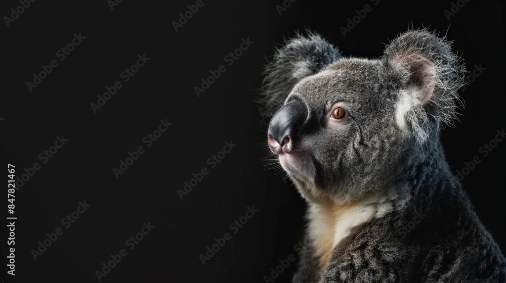 Naklejka premium Close-up portrait of a koala with black background
