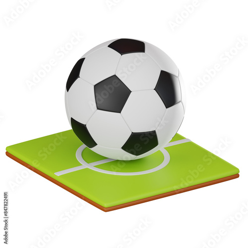 Soccer on the Green of Football Field. 3D Render
