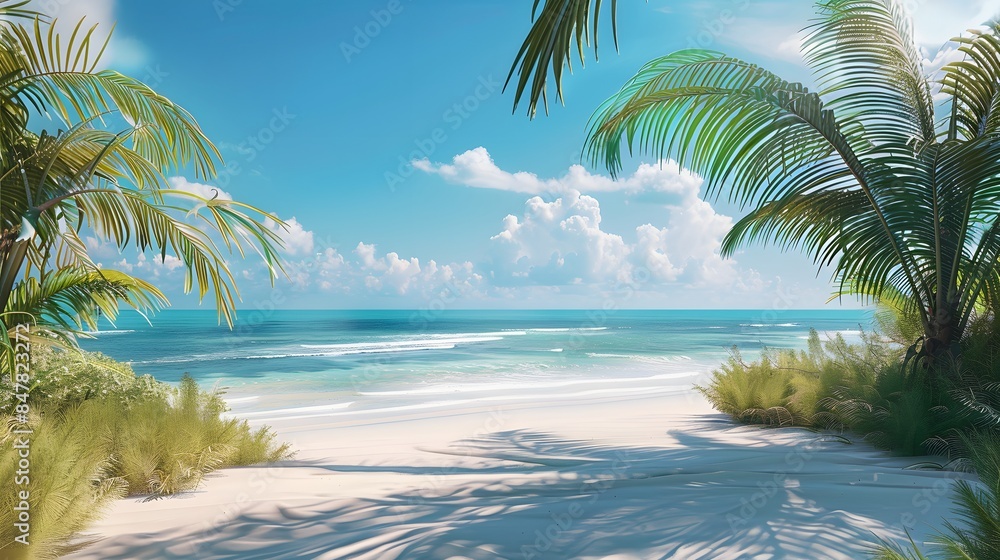 Fototapeta premium View on the beach with white sand Generative Ai
