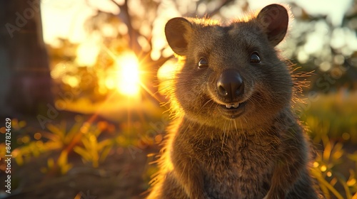 Smiling Quokka at Sunset - Photorealistic AI Illustration of Australian Fauna photo