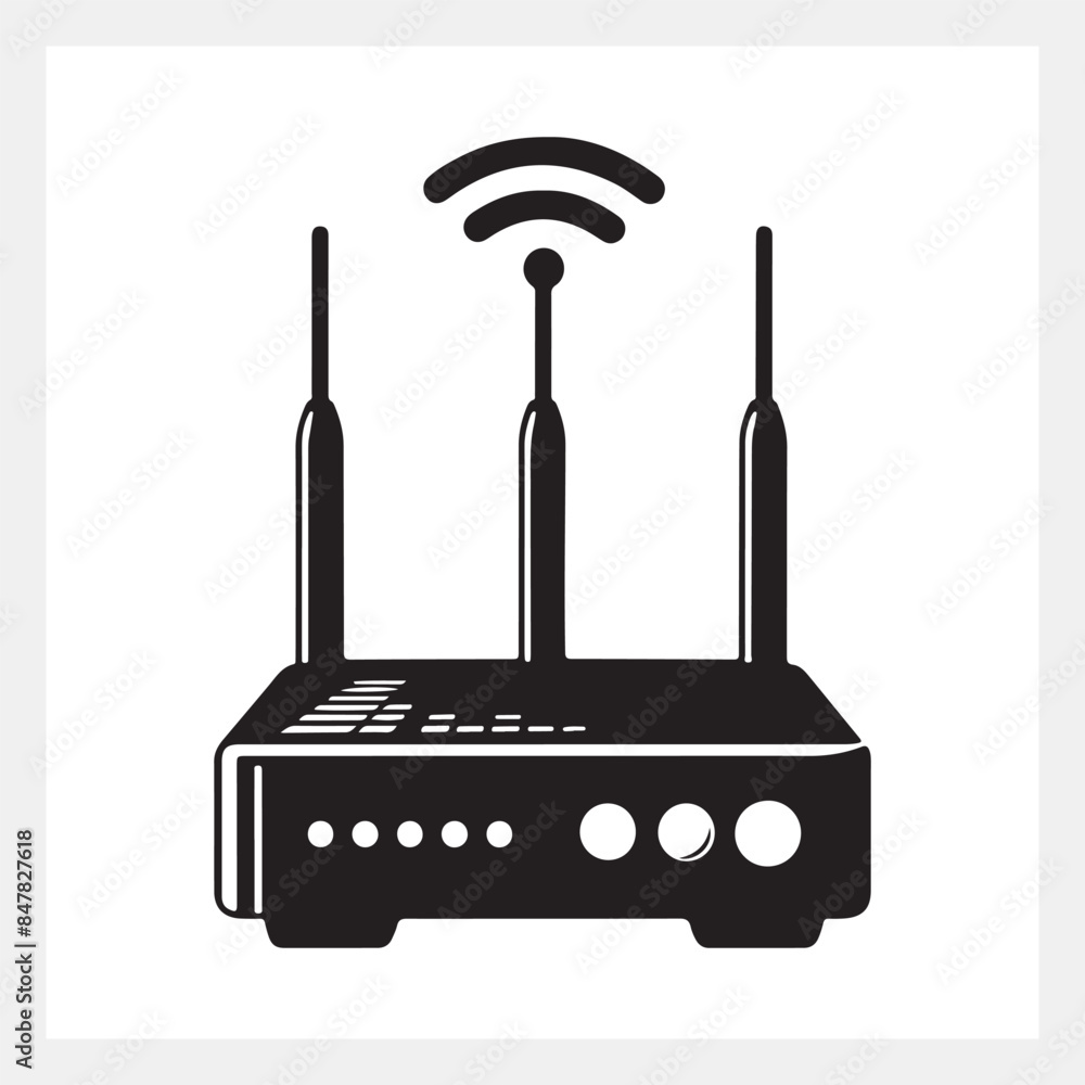 Sleek router vector silhouette: stylish black and white design for modern tech inspiration. Sleek router vector silhouette: stylish black and white design for modern tech inspiration.