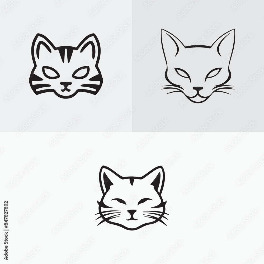 Cat silhouette head vector set Isolated On White Background