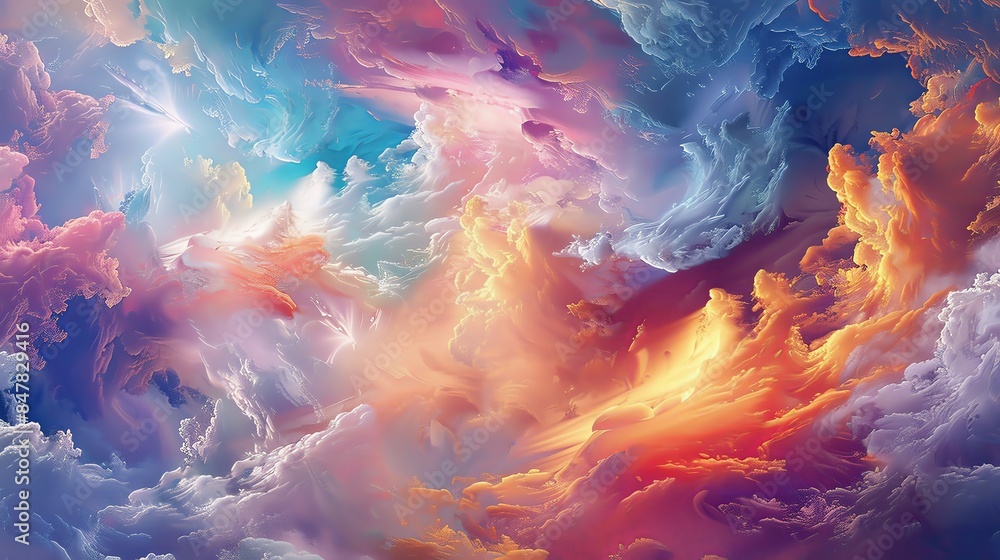 Vibrant colorful cloudscape with dramatic, swirling clouds and vivid hues, creating a stunning, dreamlike sky scene. Vibrant colorful cloudscape with dramatic, swirling clouds and vivid hues, creating a stunning, dreamlike sky scene.