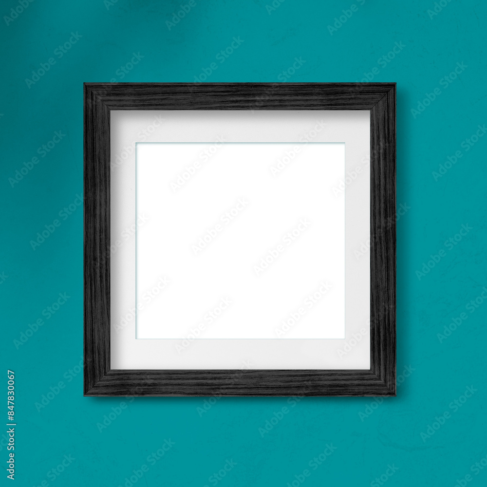 Black photo frame mockup on a teal background Black photo frame mockup on a teal background