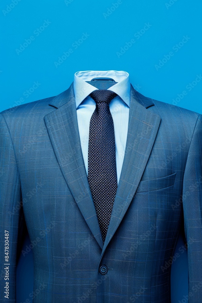 Blue suit with a black necktie on a blue background, highlighting formal business attire and professional dress code. Blue suit with a black necktie on a blue background, highlighting formal business attire and professional dress code.