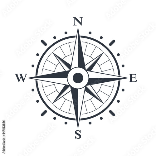 Compass graphic icon. Wind rose sign. Compass symbol isolated on white background. Vector illustration