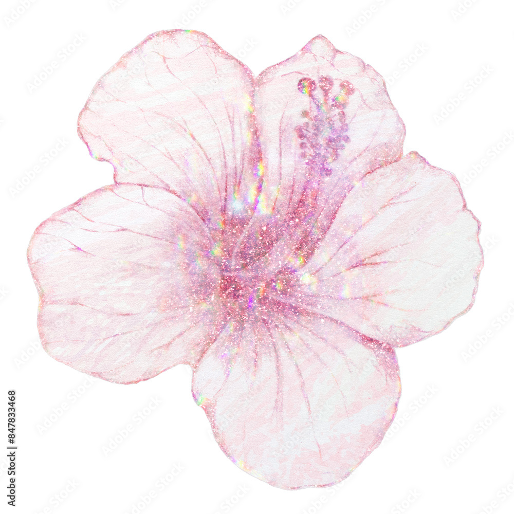 Pink holographic hibiscus flower sticker with a white border Pink holographic hibiscus flower sticker with a white border