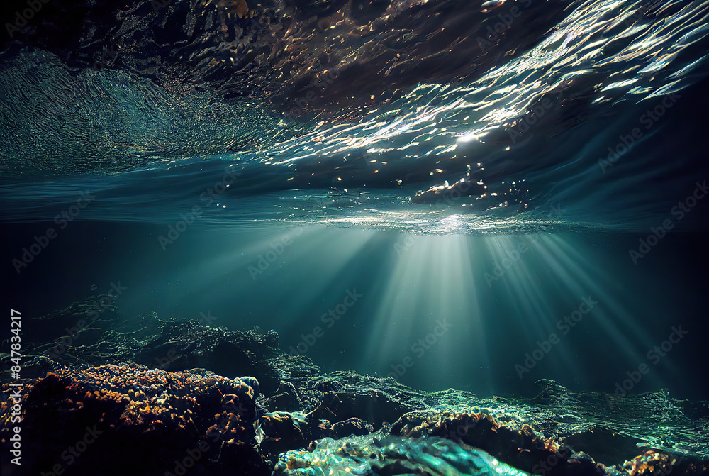 Obraz premium 水, 水中, 海, 海中, 水面, 光, 太陽, 波, water, underwater, ocean, surface, light, sun, wave