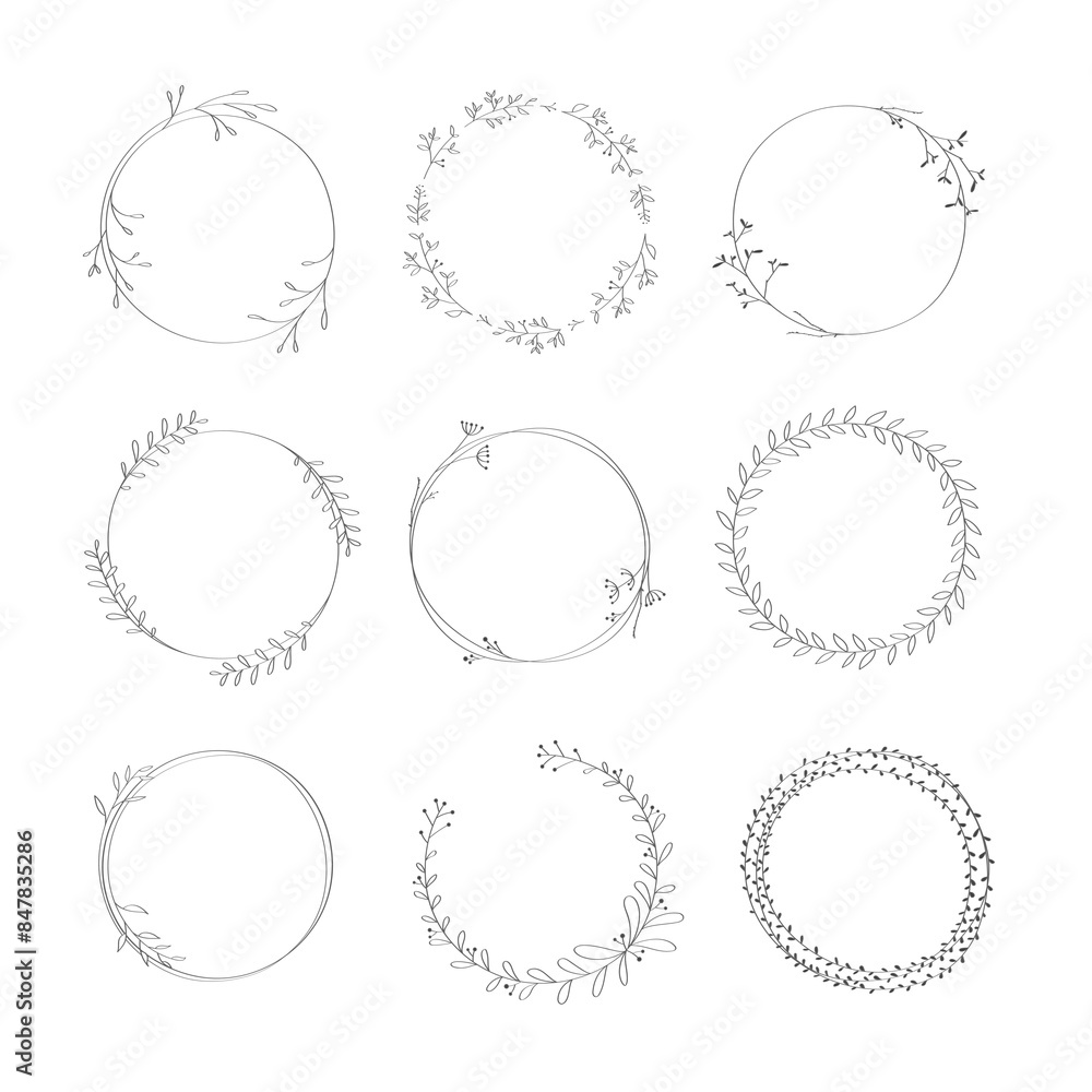 Leafy doodle sticker design element set Leafy doodle sticker design element set