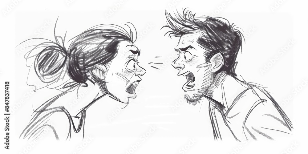 Hand-Drawn Argument Scene Between Man and Woman Hand-Drawn Argument Scene Between Man and Woman