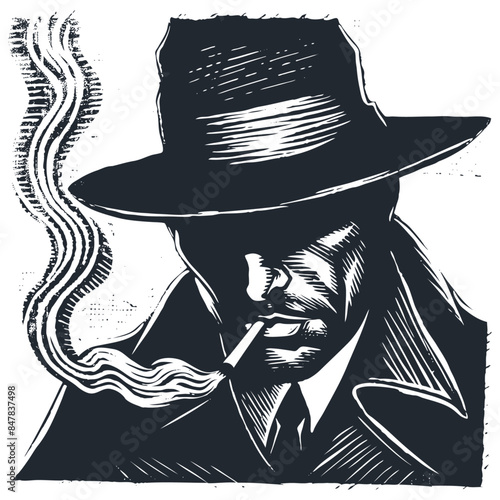 Noir detective or mafioso, retro style. Vector Illustration