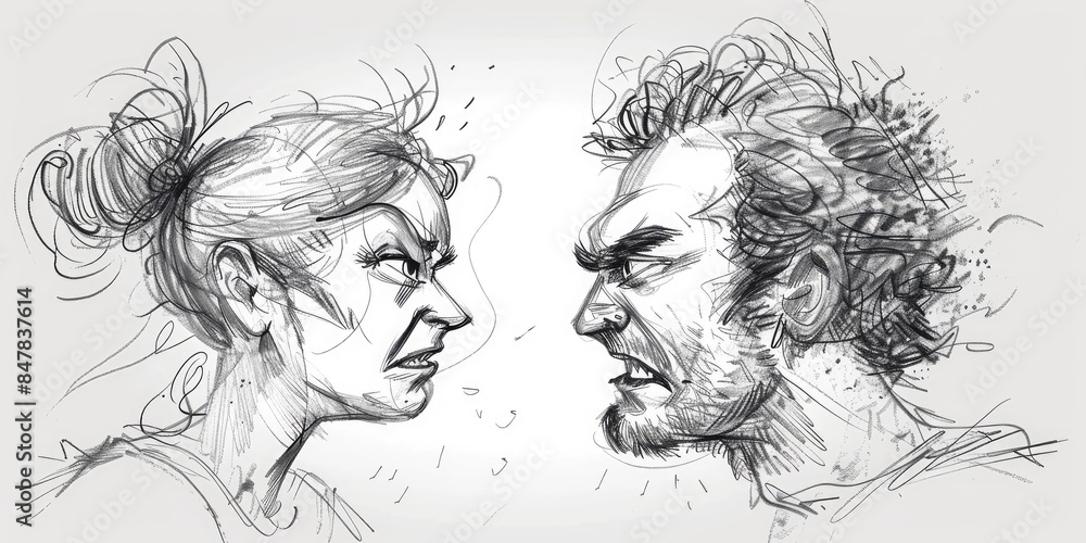 Hand-Drawn Argument Scene Between Man and Woman Hand-Drawn Argument Scene Between Man and Woman