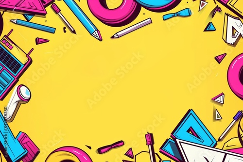 90s themed yellow party background featuring blank central space for copy - vintage - celebration - graphic design