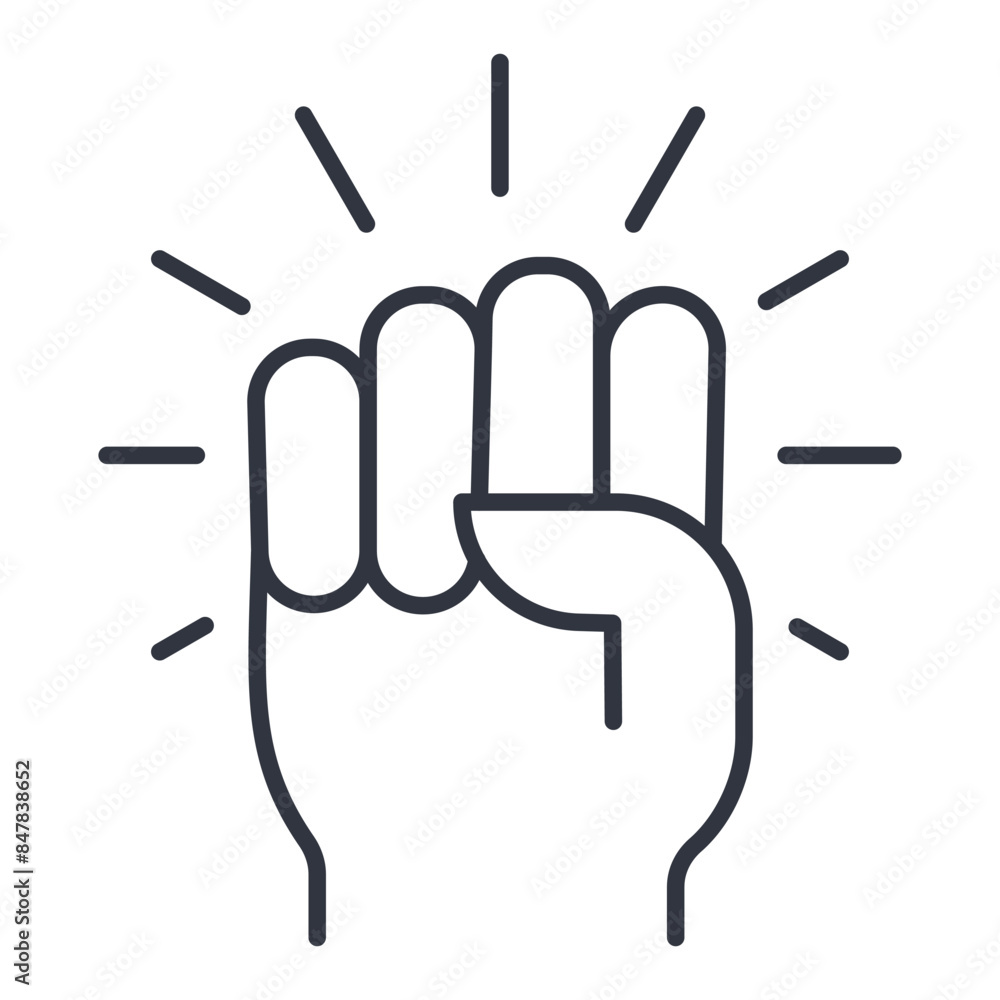 Raised clenched fist vector icon. Editable stroke line symbol of solidarity. Protest, fight for your rights, political movements, strength and power. Stock illustration on white background Raised clenched fist vector icon. Editable stroke line symbol of solidarity. Protest, fight for your rights, political movements, strength and power. Stock illustration on white background