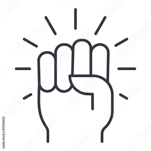 Raised clenched fist vector icon. Editable stroke line symbol of solidarity. Protest, fight for your rights, political movements, strength and power. Stock illustration on white background