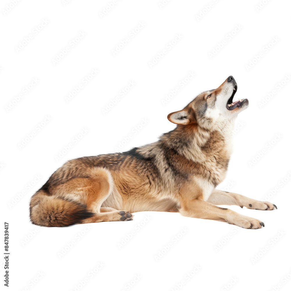 Fototapeta premium Wolf Howling Isolated On White Background