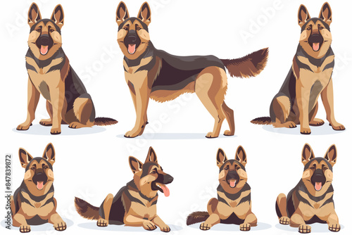 Cartoon dog. Active pet animal, cute puppy and dogs in different poses, running, jumping and sleeping character vector illustration set