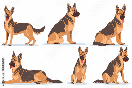 Cartoon dog. Active pet animal, cute puppy and dogs in different poses, running, jumping and sleeping character vector illustration set