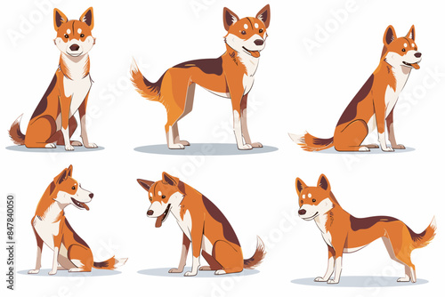 Cartoon dog. Active pet animal, cute puppy and dogs in different poses, running, jumping and sleeping character vector illustration set