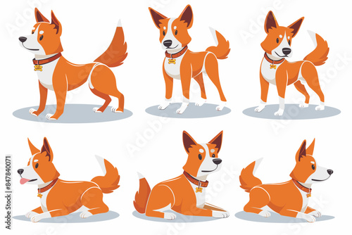 Cartoon dog. Active pet animal, cute puppy and dogs in different poses, running, jumping and sleeping character vector illustration set