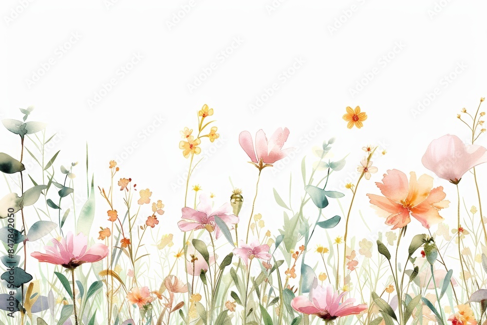 acuarela de flores silvestres. fondo blanco. tarjeta acuarela de flores silvestres. fondo blanco. tarjeta