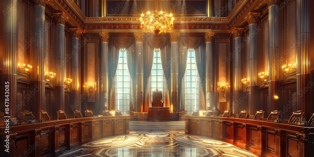 a image of a large room with a chandelier and a table a image of a large room with a chandelier and a table