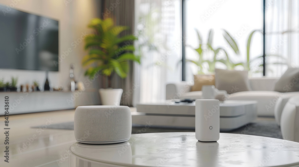 Futuristic Living: AI-Powered Smart Home Devices Enhance Modern Living Room Ambience Futuristic Living: AI-Powered Smart Home Devices Enhance Modern Living Room Ambience