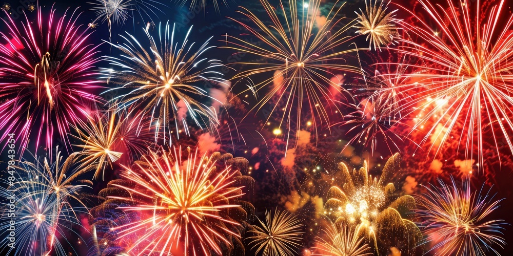 Various types of fireworks illuminate the night sky during events and holidays
