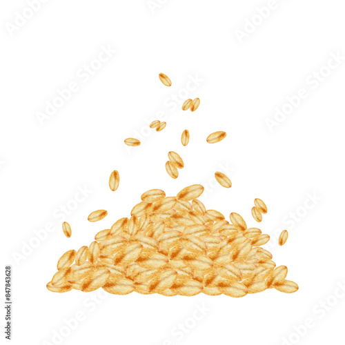Watercolor heap of bread grains, wheat seeds. Vector cut out from background