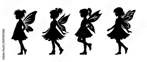 Fairy child side view silhouette black filled vector Illustration icon