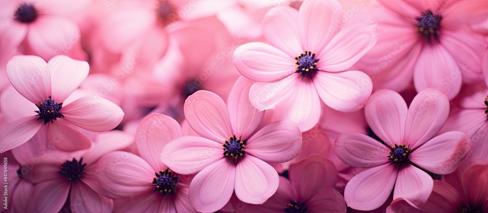 Close up of several flowers with rounded pink color petals. Creative banner. Copyspace image Close up of several flowers with rounded pink color petals. Creative banner. Copyspace image