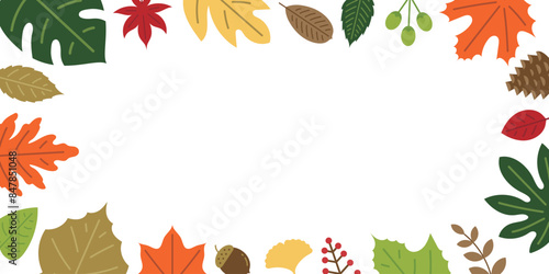 シンプルな葉っぱと木の実のフレームデザイン