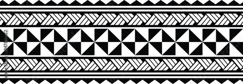 Polynesian design tribal tattoo border. Tribal design ethnic maori band.Tattoo  ribbon sleeve bracelet. Fabric seamless isolated hawaiian pattern on white background.