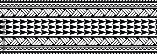 Polynesian design tribal tattoo border. Tribal design ethnic maori band.Tattoo  ribbon sleeve bracelet. Fabric seamless isolated hawaiian pattern on white background.